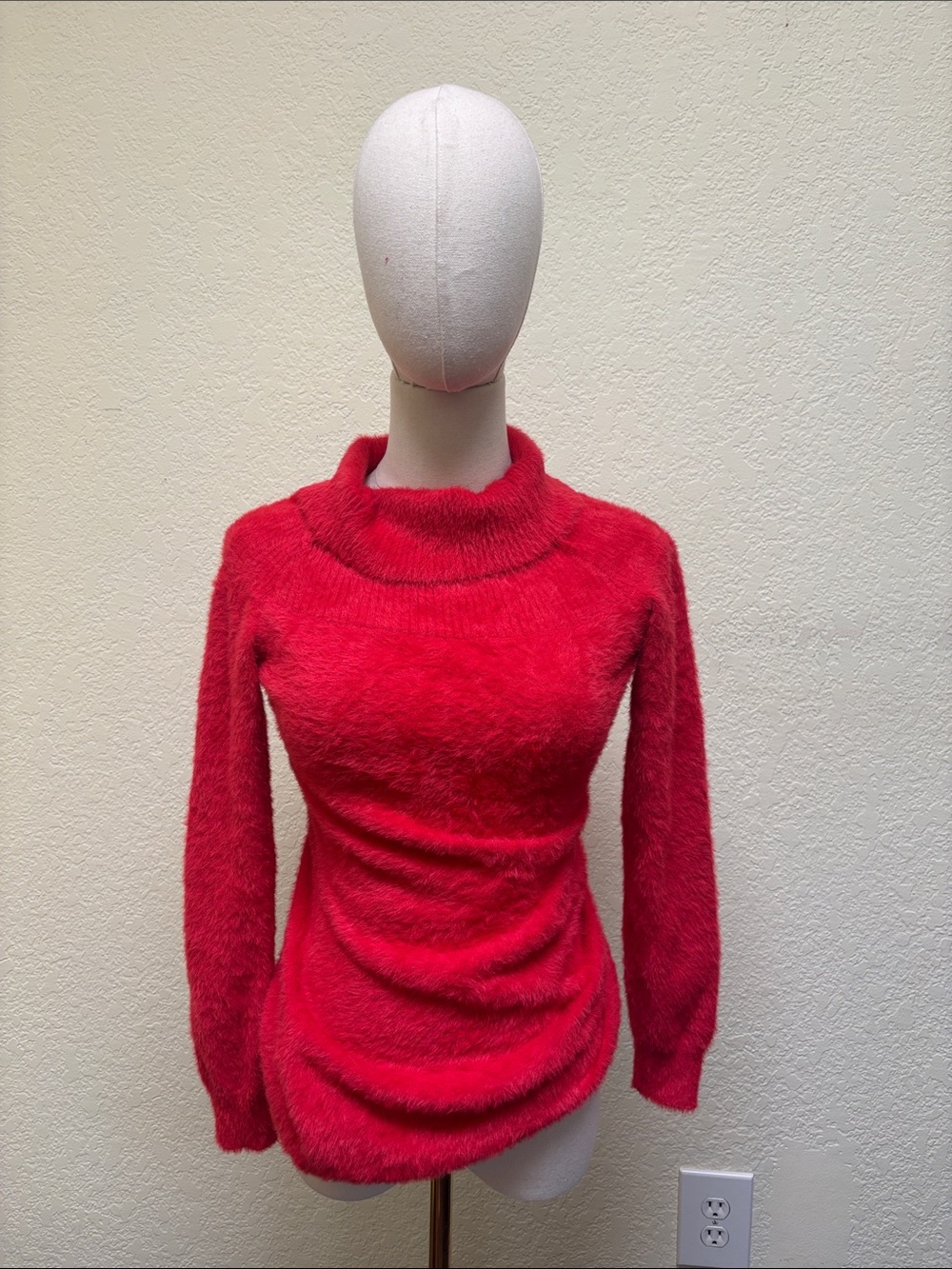 Fuzzy Red Turtleneck Sweater - Women's Cozy Knit